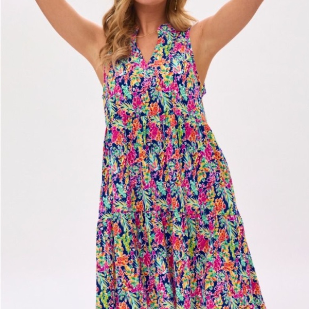 Pink and Blue Ruffled Tiered Halter Sundress